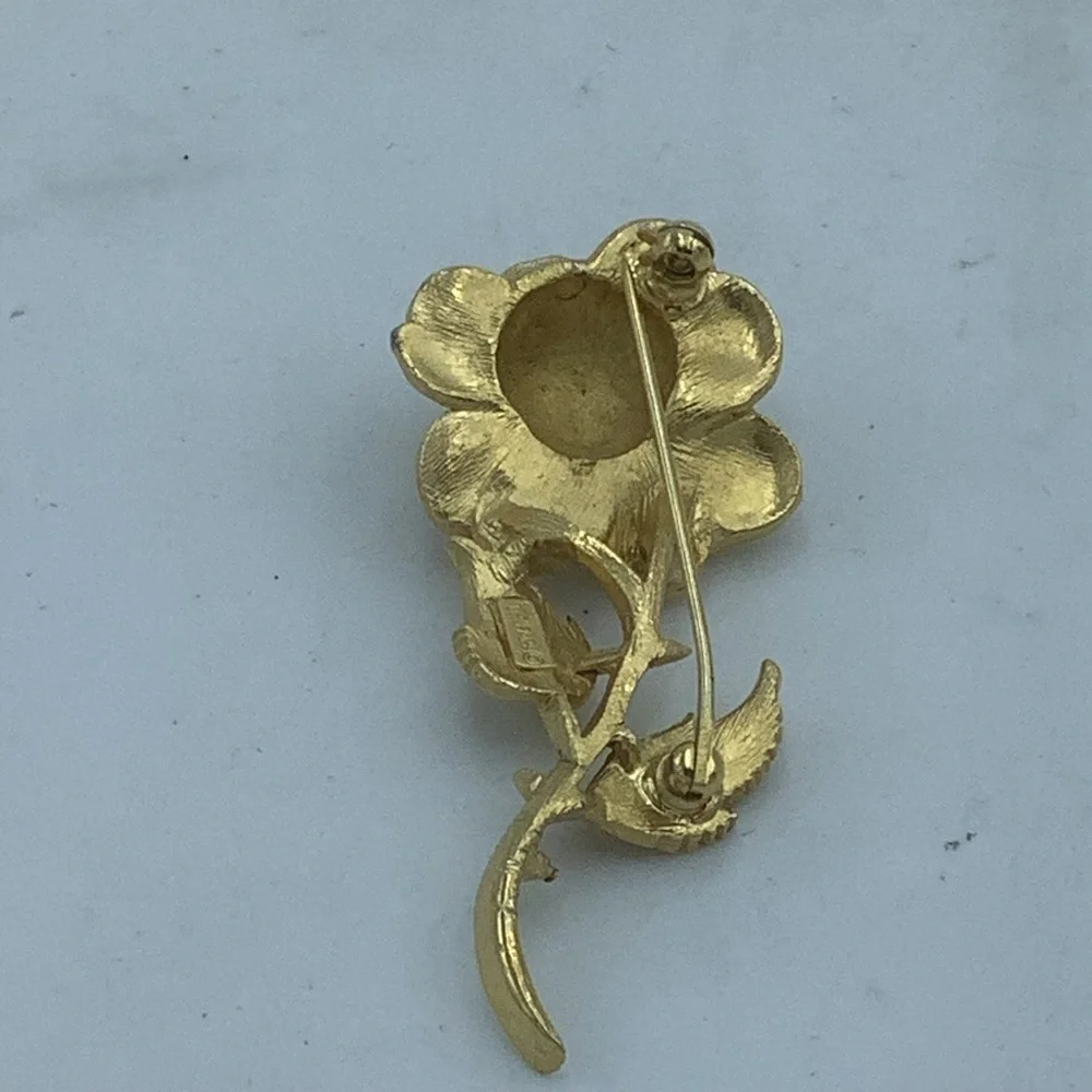 Two Goldtone Rose Brooches